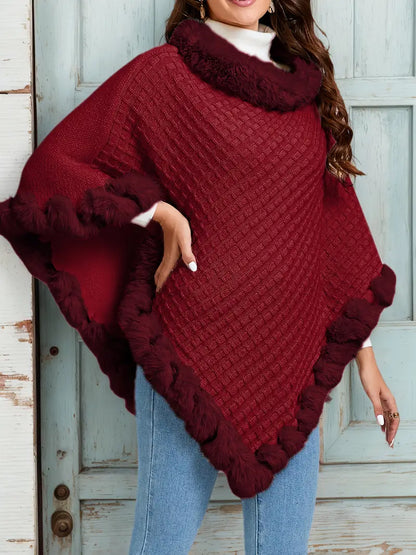 Pälskrage Våfflad Poncho | Tillsammans mot Bröstcancer