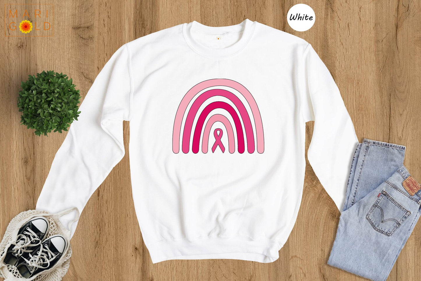 Rosa Band Regnbåge Sweatshirt | Tillsammans mot Bröstcancer