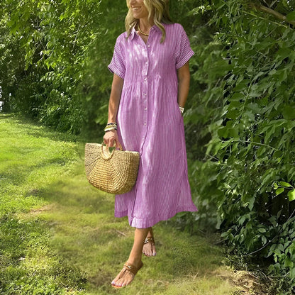 Tyra™ - Randig Skjortklänning