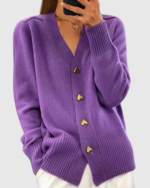 Annette™ - Elegant Cardigan med Hjärtknappar