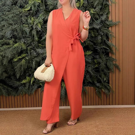 Cally™ – Enfärgad Ledig V-ringad Byxdress